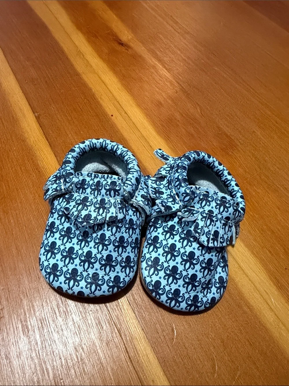 Freshly Picked Blue Octopus Patterned Kids Moccasins - Soft Baby Shoes